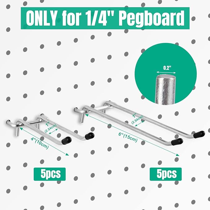 G.CORE 10 Pack Pegboard Hooks, Peg Board Tool Utility Hooks & Hangers Fit 1/4" Pegboards, Heavy Duty Metal Peg Board Shelving Hooks, Wall Organizers and Storage for Craft Room Garage Workbench Office