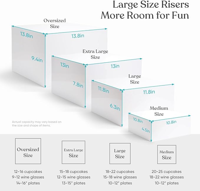 YOPPIX 13.8" Extra Large Size Buffet Risers, Dessert Table Display Set, Acrylic Display Stands, Display Stand Shelf for Catering Dessert Collectibles Jewelry Figures Show, Cube Display Nesting Risers