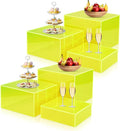 6Pcs Fluorescent Yellow Buffet Risers Acrylic Boxes Display Risers Food Risers for Buffet Table Display Riser for Platter Parties Weddings Catering Dessert Collectibles Figures Show ( 6''x7''x8'')