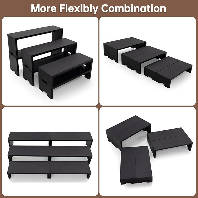 12Pcs Display Riser Wood Risers Wooden Stand 3 Tier 4 Set 12 Pieces Wood Racks Decorative Rectangular, Cupcake Stands Cologne Perfume Organizer(Black)
