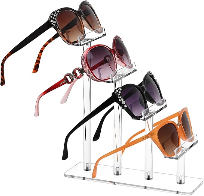 MOOCA 2 Pcs Set 4 Tier Premium Acrylic Eyeglasses Frame Stand, Sunglasses Rack, Sunglasses Stand Acrylic Eyeglasses Display, Eyewear Rack Holder, Glass Display, 9 in H