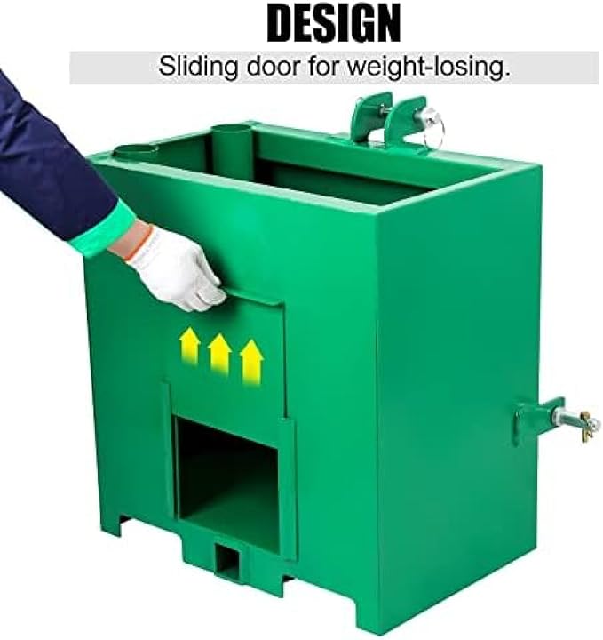 3 Point Hitch Ballast Box, 800 Lbs Tractor Ballast Box with 2'' Quick Hitch Receiver for 3 Point Category 1 Tractors, Loaders and Skid Steers,Green