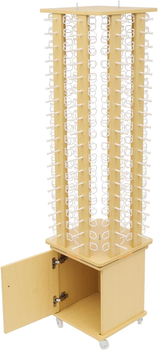 Sunglasses Display Stand, 144 Pairs Wooden 360° Rotating Sunglass Eyeglass Holder Organizer, Glasses Hanger Storage Rack for Retail Commercial Display, W14.6*H66.1in (Wood Color)