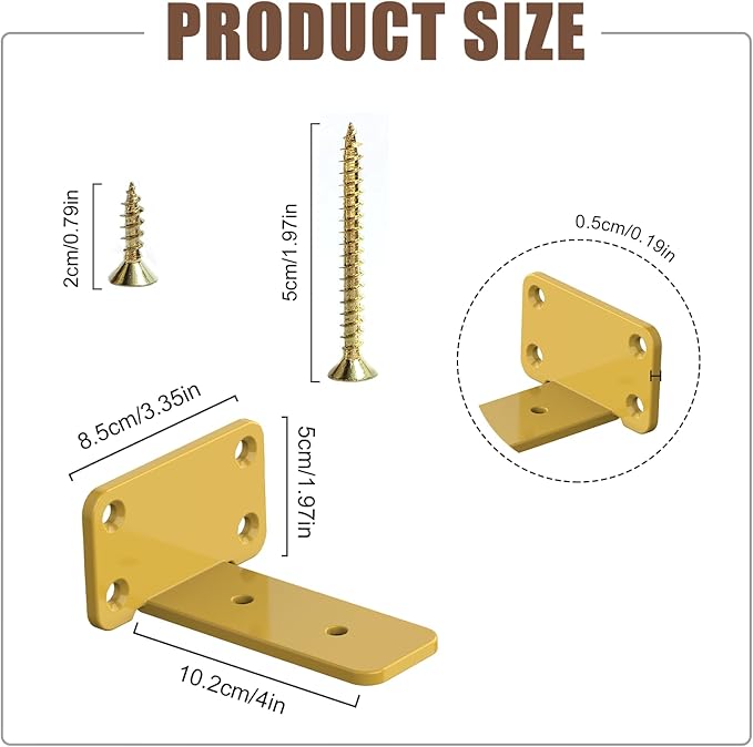6 PCS Gold Iron Heavy Duty Brackets Without Lip, 4 Inch Supports DIY for Shelves Bracket with 5mm Thick, Industrial Modern Floating Shelf Support for Wall Mount Shelves