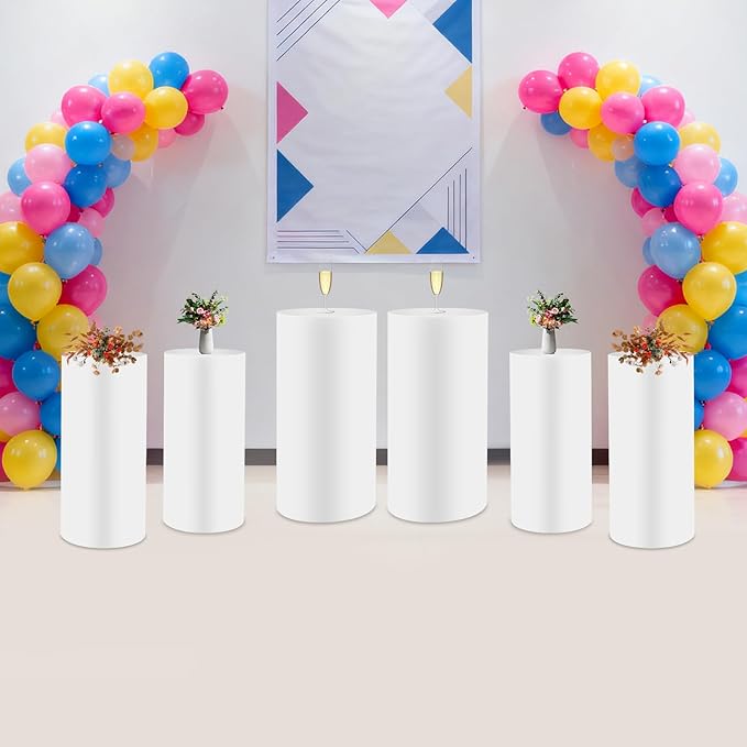 Eapmic Pedestal Stands for Party, Cake Pedestal Stand, Dessert Table Display Plinth Pillars, Sculpture Display Column Decoration Cube for Wedding Birthday (White, Cylinder-6Pcs(27.56"+26"+23.62"))