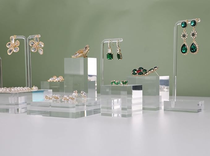 GemeShou 2pcs Acrylic earring display risers, Jewelry display riser stand, clear ring risers for display selling【2pcs 1.57 L x1.57 W x1.57 H inch】