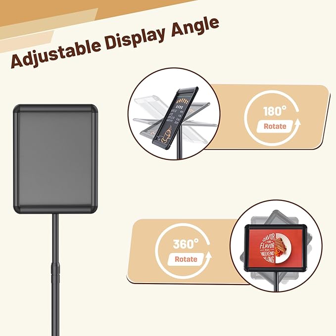 Adjustable Pedestal Floor Stand Sign Holder for 8.5*11 inches Poster or chalk board, Snap open frame,360° Rotation,Outdoor Indoor Standing Display Sign Holders for advertising ,Black