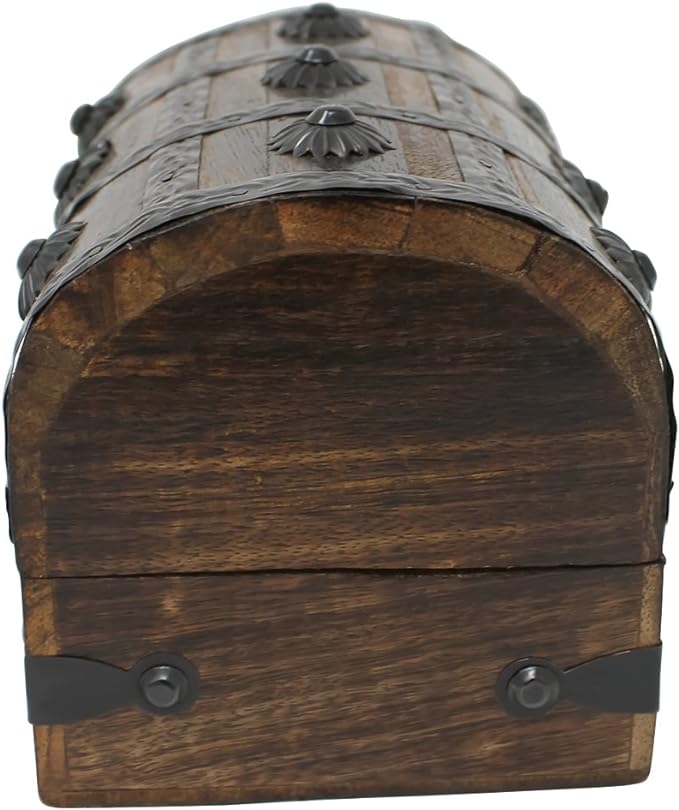 Nautical Cove Treasure Chest Keepsake and Decorative Wood Box (Medium 6.5x4.5x4.5) - Storage Box, Wooden Box with Hinged Lid, Rustic Storage, Pirate Storage Box, Vintage Wooden Chest