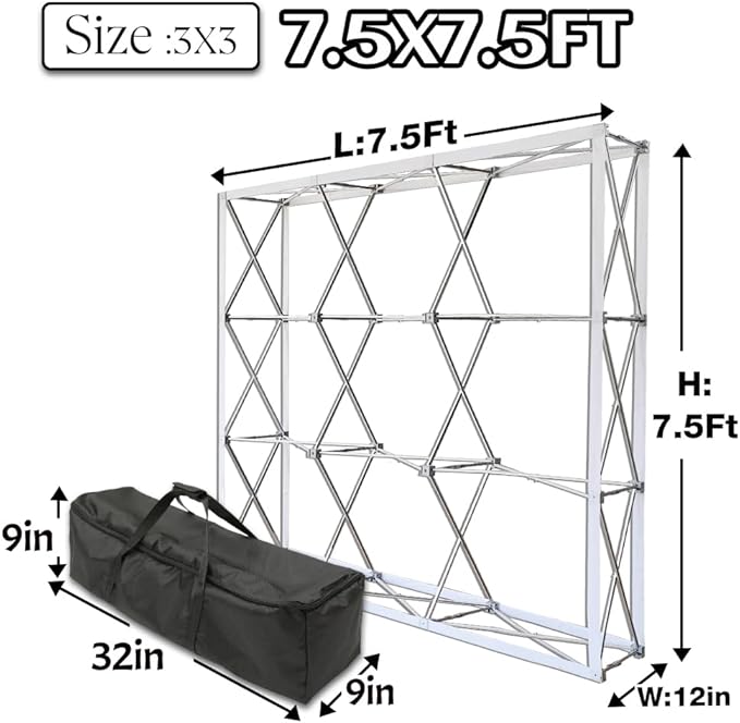 7.5x7.5 FT Tension Fabric Pop Up Display Stand - Portable Aluminum Double-Sided Trade Show Backdrop for Weddings & Events, Lightweight - Stand Only