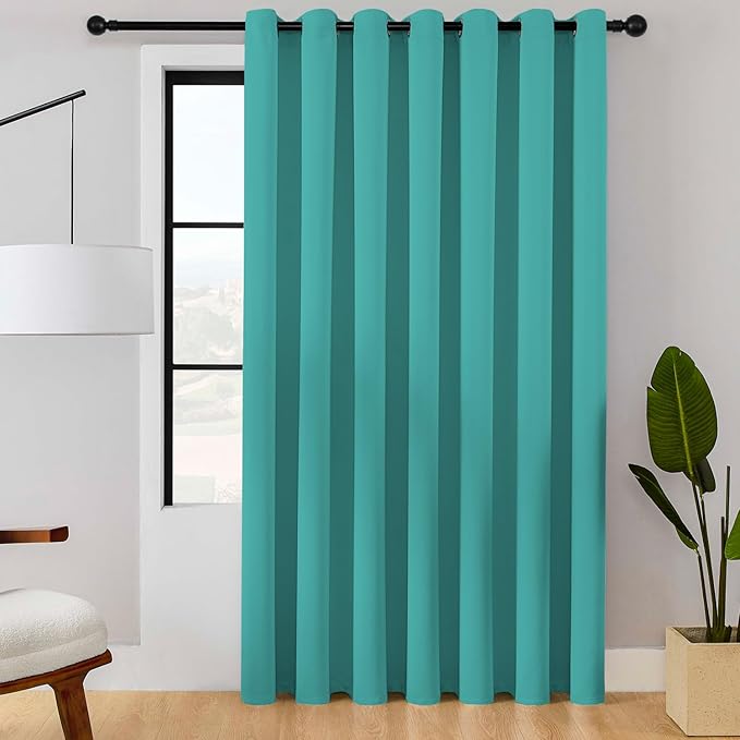 ChrisDowa Room Divider Curtain 90 Inches Long, Wide Blackout Sliding Door Curtain for Bedroom, Room Darkening Privacy Window Curtain for Patio Door (1 Panel Set, Teal, 100 x 90 Inch)