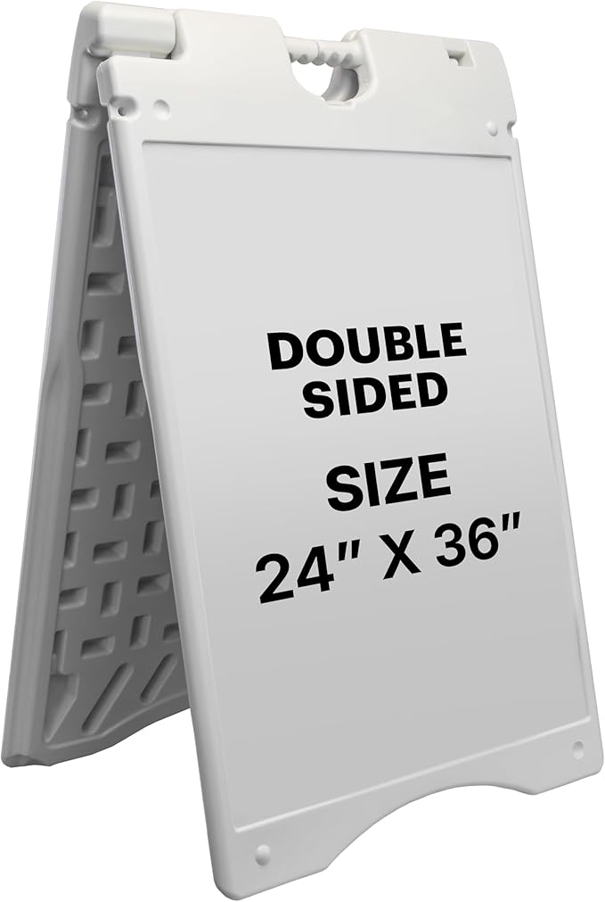 Jumbl Outdoor A-Frame Sandwich Signboard 24” x 36” Display Surface – w/PVC Sign Protector & Sand Fill Holes – Duel Display Signage Stand for Storefront Sidewalk Curb (White)