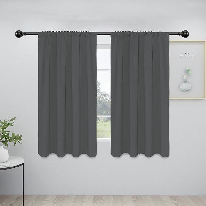 Easy-Going Rod Pocket Blackout Curtains for Bedroom, Room Darkening Window Curtains for Living Room, Thermal Insulated Noise Reduction Solid Window Drapes, 2 Panels(34x54 in, Grey)