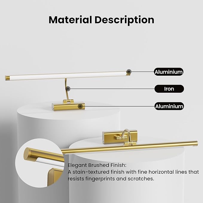 24" Picture Lights for Wall with 8000mAh Battery - Brass Operated Wireless Wall Art Light with Remote Control for Large Portrait & Paintings Art