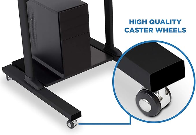 Mount-It! Black Rolling Standing Desk, Adjustable Height up to 54.7", Portable Laptop Podium Desk on Wheels, Mobile Computer Workstation with 4 Shelves, Presentation Cart for Home Office or Classroom