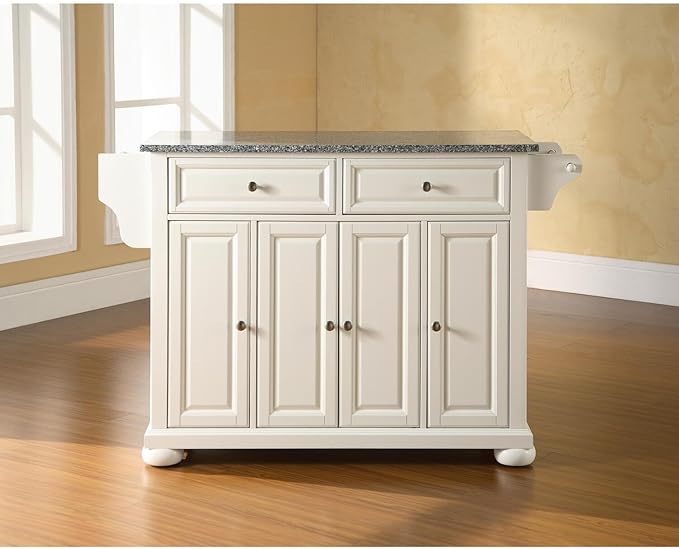 Kitchen Island with Granite Top - Full Size, Spacious Countertop, Portable Cart - White & Gray