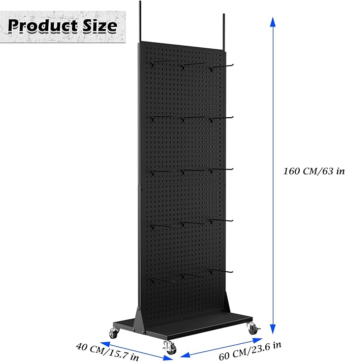 Metal Pegboard Panels - Double Sided Peg Board Shelving with 30 Hooks,63x23x15 in,Portable Peg Board Organizer for DIY, Kitchen Decoration,Mobile Phone Shop/White