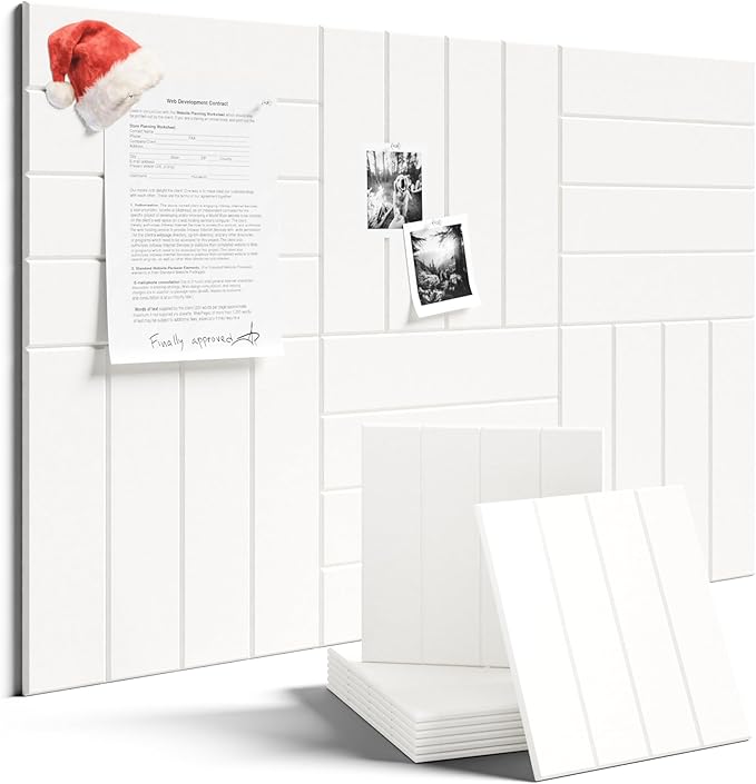 Felt Bulletin Board Tiles Large 36" x 24"Cork Board Alternative-6 Pack with 40 Adhesive Tabs, Thick Slat Wall Panels for Office Decor, Push Pin Board Wall Organizer Alternative - Milky White