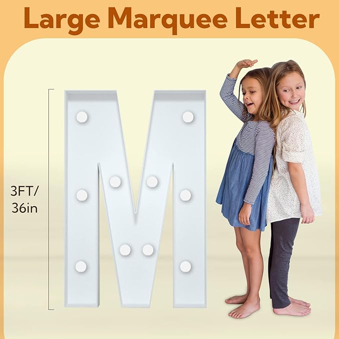 Marquee Letters 3 Feet Tall Large Light Up Letters M Wedding Mr and Mrs Sign Marry Me Engagement Party Decor Yellow Light Birthday Decorations Balloon Arch Kit Foam Sign M