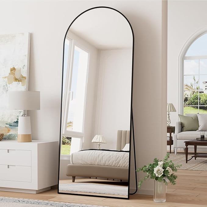 TinyTimes 70''x26'' Full Length Mirror, Large Arched Floor Mirror with Stand, Oversized Wall Mirror, Full Body Mirrors Standing Leaning for Living Room, Bedroom (Black)