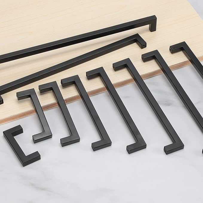 Cabinet Pulls Matte Black Cabinet Handles Square Drawer Pulls, 50 Pack 3-3/4 Inch Stainless Steel Kitchen Door Cupboard Cabinet Handles, Black Drawer Hardware Handles, 96mm Hole Centers