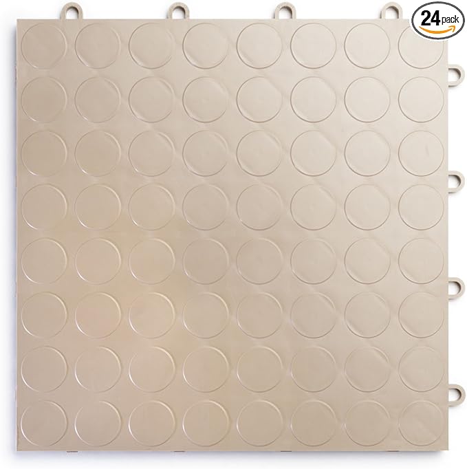 Big Floors RaceDeck CircleTrac, Interlocking Non-Slip Garage Flooring Tile, Durable, Modular, Heavy-Duty Copolymer, Easy Install (Beige, 24 Pack of 12 x 12" Tiles)