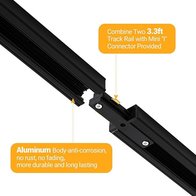 VANoopee 6.6FT H Track Lighting Rails Black, H Type Track Lighting Kit with Floating Canopy Connector, End Caps, Live End Feeds, I Connectors, Compatible with Single Circuit H Style Track System