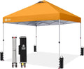 CROWN SHADES 10x10 Pop Up Canopy - Beach Tent with One Push Setup - Easy Outdoor Sun Shade for Events, Parties, Camping - Gazebo with STO-N-Go Cover Bag, Silver Coated Top, Orange