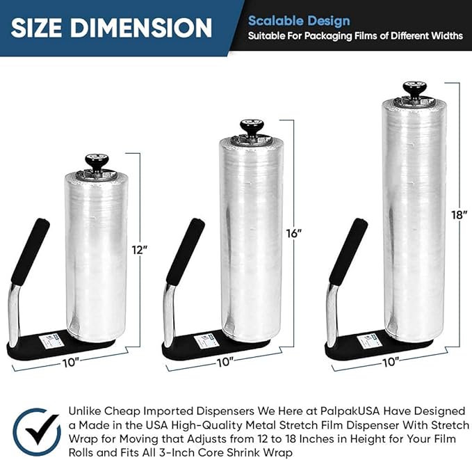 New! PalPak300 BACKSAVER - Best Selling Stretch Film Dispenser with Extended Handle, Industrial Strength for Packing Wrap, Holds 14"-20" Rolls with Adjustment Furniture, Boxes & Pallets (6 Pack)