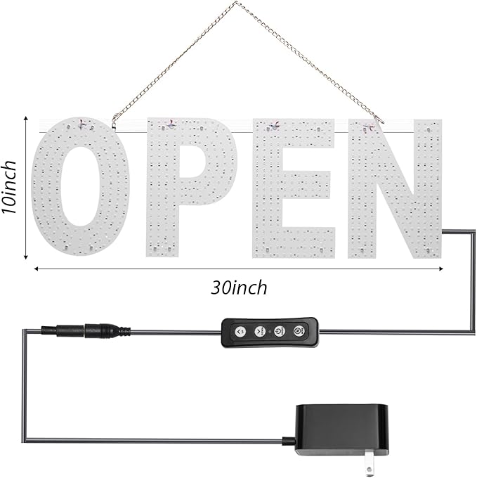 LED Open Sign for Business, 30"x10" Dimmable Brightness Large Electric Light Up Sign, Hanging Installation for Store, Bar, Pub, Hotel, Restaurant, Salon, Red and Blue