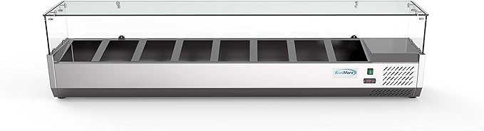 KoolMore SDC-8P-SG Condiment Prep Rail Station with Sneeze Guard, 71 Inch, Silver
