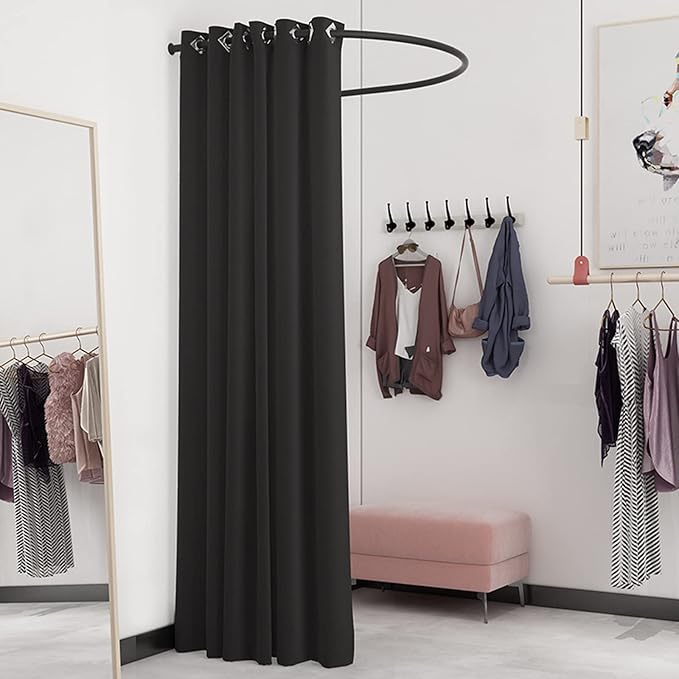 HIYOUGO Fitting Room Kit, Clothing Store Dressing Room, Corner Changing Room with Black U Rod and Thick Blackout Curtains, Fashion Privacy Shelter Tend Cabana (Color : Black, Size : 95cm)
