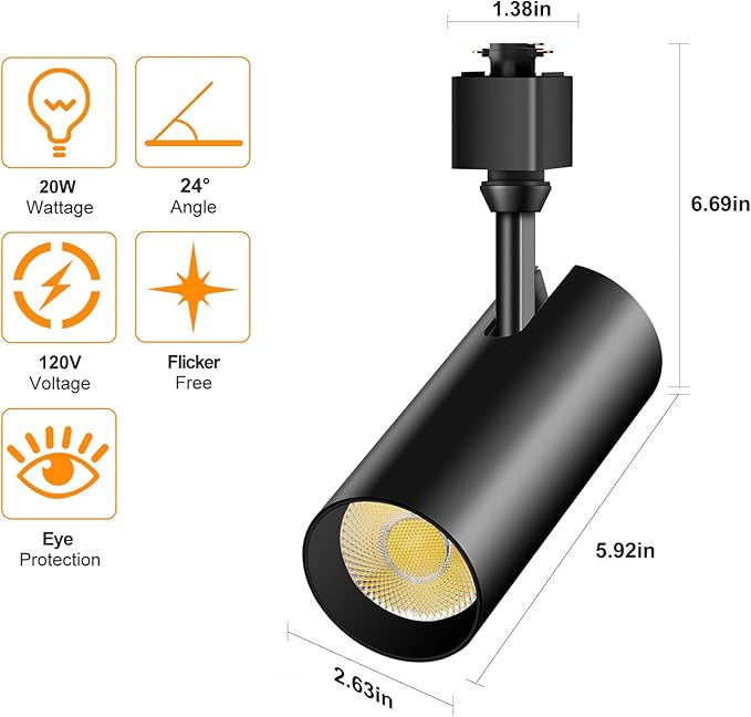 3-Color LED Track Lighting Heads,20W Dimmable H Type Track Lighting fixtures,3000K-4500K-6000K Adjustable Track Lights Ceiling Spotlight,for Living Room Art Accent Lighting,2000lm 3 Pack Black