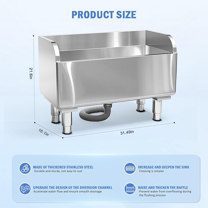 Commercial Floor Mop Sink，Stainless Steel Mop Service Basin，Mop Cleaning Sink，Vertical industrial sewage tank for balconies, laundry rooms, industries, etc（31.49”×16.1”×21.6”)