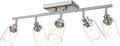5 Light Track Lighting Kit Brushed Nickel Kitchen Track Lighting Fixtures Ceiling Mount Bathroom Vanity Wall Scones Light Fixture with Clear Glass, Rotatable Spotlight for Kitchen Shop Hallway