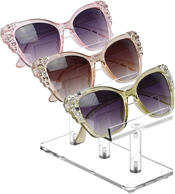 MOOCA 3 Tier Premium Acrylic Eyewear Display Stand, Sunglasses Rack Holder, Sunglasses Stand, Eyewear Organizer for Eyeglasses, 5 in H