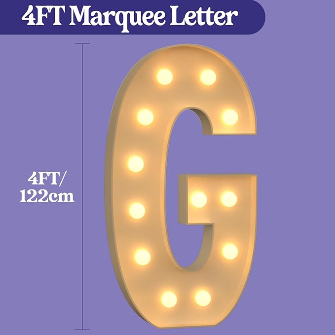 Marquee Letters 4 Feet Tall, 4FT Large Light up Letters G, Big Sign G with Warm White Light for Birthday Wedding Proposal Engagement Graduation Party Backdrop Decorations