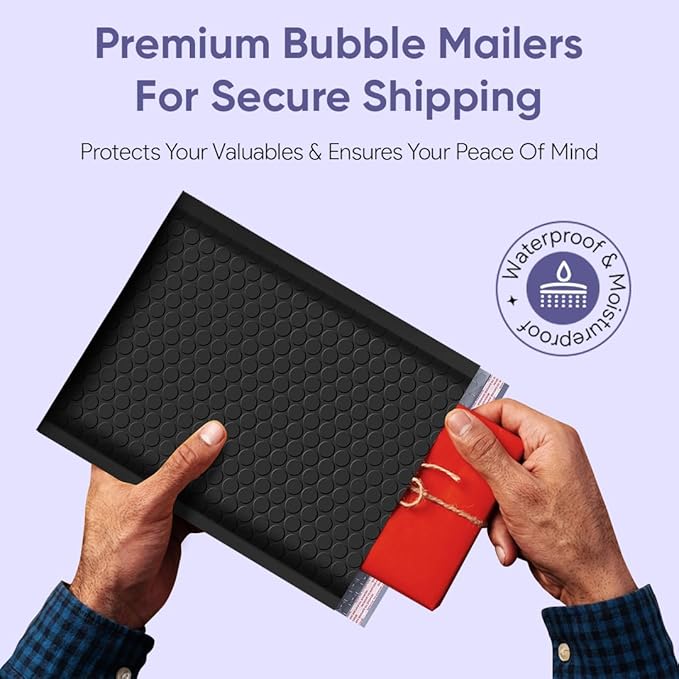 Black Small Bubble Mailers 4x8 Inch #000 | Thick Padded Poly Mailer Envelopes | Mailing Trading Card Sports Card Bubble Envelopes | Water & Tear Resistant | 500 Pack Bulk