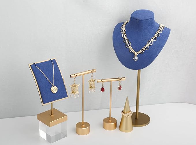 GemeShou Gold Metal Single Pair T Bar Earring Retail Display Stand for show, Tabletop Jewelry Tower Holder for Girl Women【Gold-Round Base Height 5.3"】