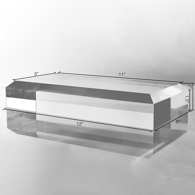 CiaoHER 2in Thickness Beveled Solid Acrylic Display Block Clear Polished Pedestal Stand Riser Solid Base (6x12)