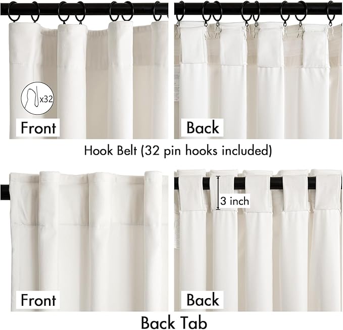 MIULEE Velvet Curtains 102 Inch Long 2 Panels Set for Living Room Bedroom Cream Pinch Pleat Back Tab Thermal Insulated Light Blocking Drapes Pleated Blackout Floor to Ceiling Curtains with Hook Ivory