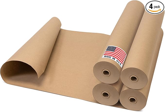 24" x 1992" (166’) Brown Rosin Paper Roll (Pack of 4) - Made in USA Thick Heavy-Duty 7 mil Masking Paper for Surface Protection from Paint, Dust, Foot Traffic - Paint Floor Covering