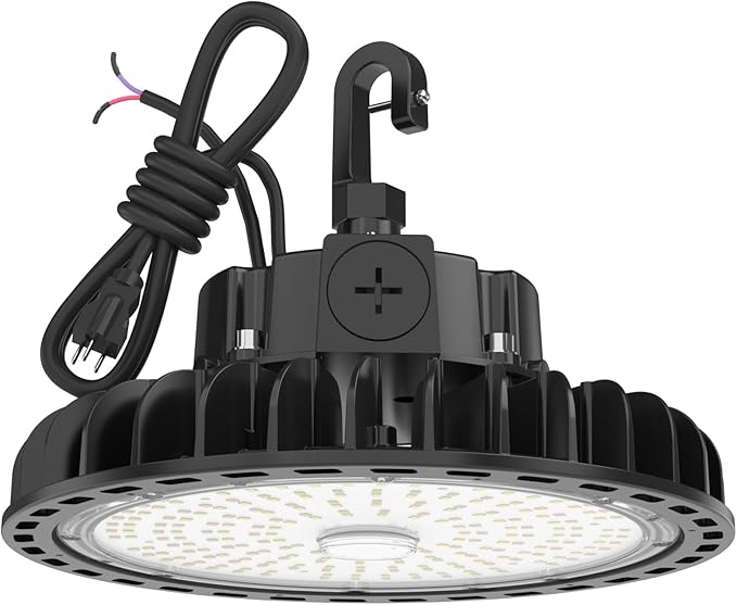HYPERLITE High Bay Led Lights 100W 14,500LM (145lm/w) 5000K 1-10V Dimmable 5' Cable with 110V Plug US Hook UL Listed High Bay Led Shop Light for Barn Workshop Warehouse