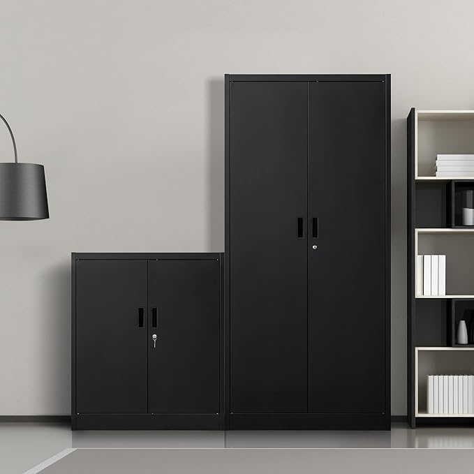Metal Storage Cabinet, 36" H Locking Storage Cabinet with 2 Adjustable Shelves, Metal Cabinets for Garage, Home, Office, Utility Room-Black
