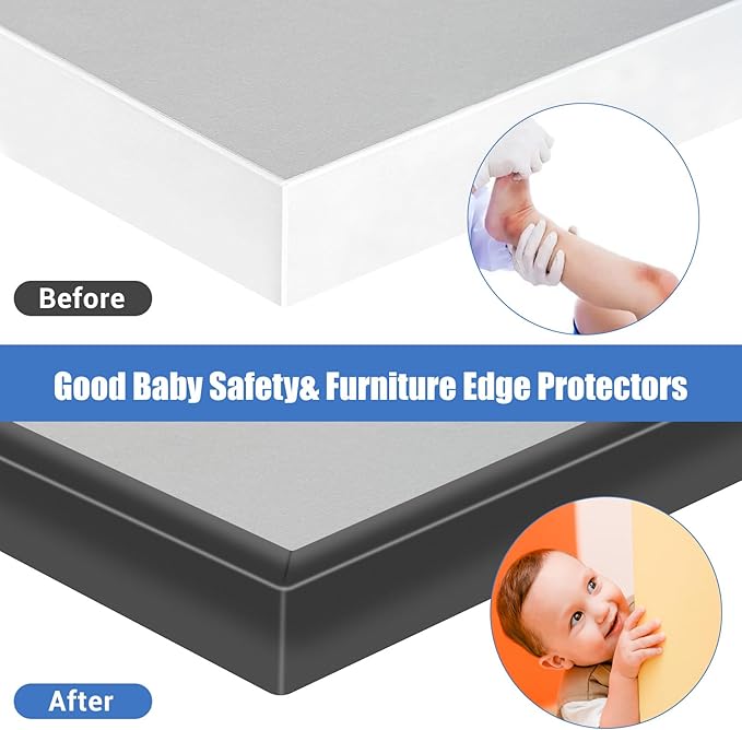 Rubber Edge Trim, Self-Adhesive U Channel Edge Protector for Plywood, Cabinet, 1-1/8" Wood Edge Banding, Flexible Furniture Repair, EPDM Material, Fit 1-1/8"(28mm), Length 10Ft, Black