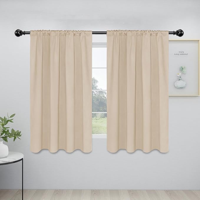 Easy-Going Rod Pocket Blackout Curtains for Bedroom, Room Darkening Window Curtains for Living Room, Thermal Insulated Noise Reduction Solid Window Drapes, 2 Panels(42x54 in, Beige)
