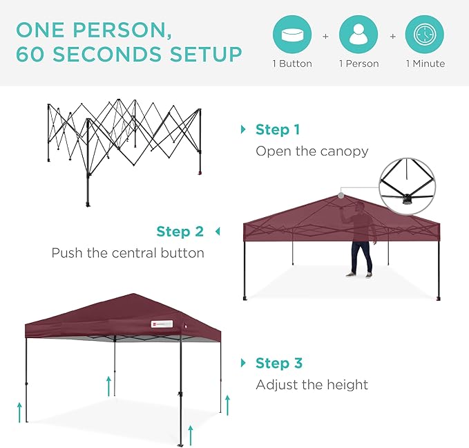 Best Choice Products 10x10ft 1-Person Setup Pop Up Canopy Tent Instant Portable Shelter w/ 1-Button Push, Case, 4 Weight Bags - Burgundy