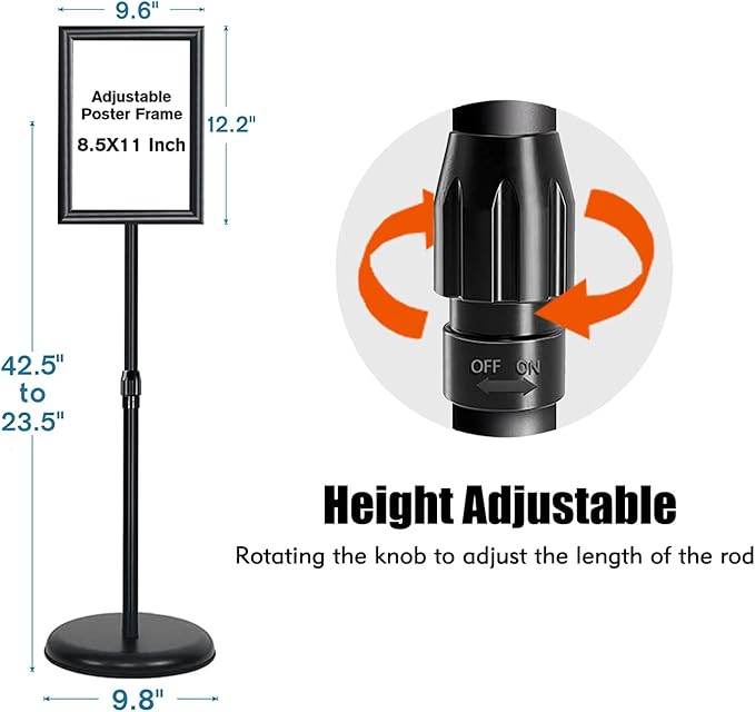 Adjustable Sign Stand for Display, Pedestal Floor Signage Stand Holder with Heavy Duty Base, for Outdoor or Indoor Advertising (8.5 x 11, Black, 6Pack)