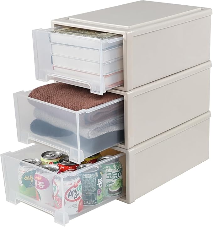 Gloreen 12 L Plastic Stackable Storage Drawers, 3 Packs Desktop Compact Drawer Box