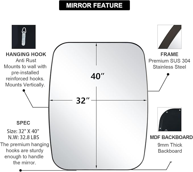 ANDY STAR Bronze Oblong Mirror, 32x40 Inch Brushed Bronze Oval Mirror for Bathroom with Stainless Steel Metal Frame, Wall Mouned for Bathroom, Living Room, Entryway