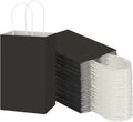 Toovip 100 Pack 5.25x3.25x8.25 Inch Small Black Kraft Paper Bags with Handles Bulk, Gift Wrap Bags for Favor Grocery Retail Party Birthday Shopping Business Goody Craft Merchandise Take Out Cub Sacks
